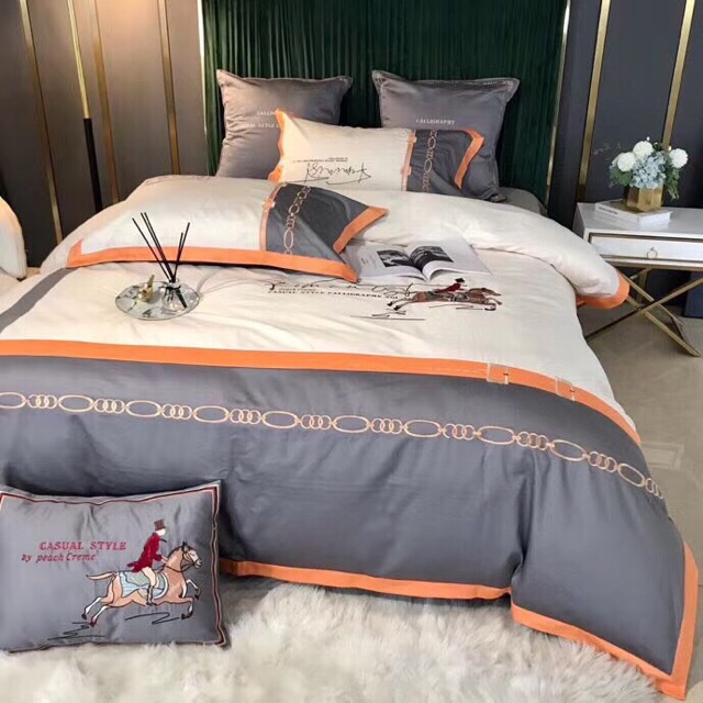 Bộ Chăn Ga Gối LỤA SILK PIMA VÂN CHÌM + Thêu logo Quý tộc mẫu mới 2020 /Set 4 món