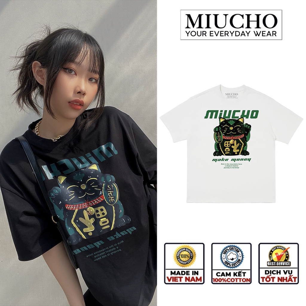 Áo thun nữ form rộng đẹp tay lỡ kiểu hàn quốc, áo phông nữ form rộng unisex vải cotton AT205 Miucho in hoạt tiết