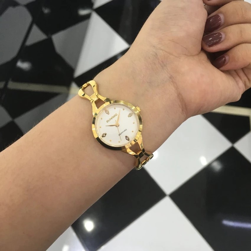 Đồng hồ nữ dây kim loại mặt kính sapphire chống xước Sunrise SL720SWA SL720LSK trắng