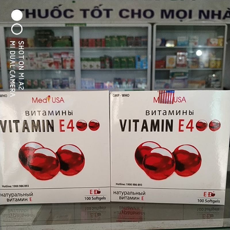 Combo2hộp Vitamin E đỏ-tinh dầu lô hội Aloe Vera Medi USA H100v đẹp da mờ nám điều hoà tiết tố