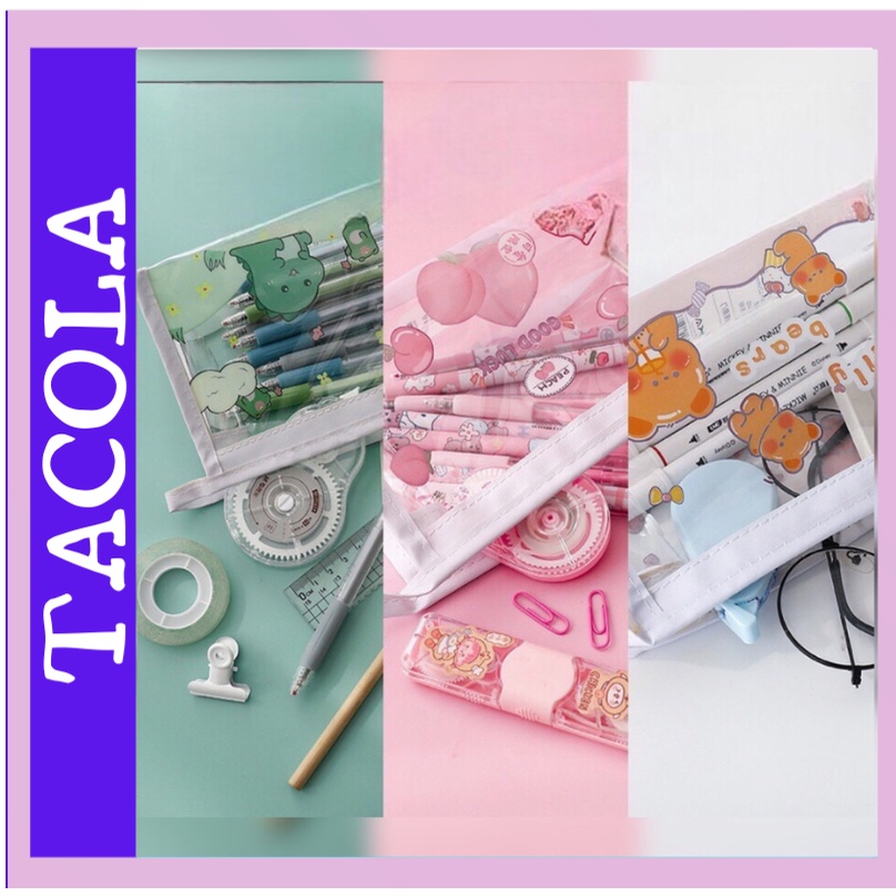 Túi đựng bút trong suốt TACOLA, túi đựng đồ dùng cá nhân hình hoạt hình HB04