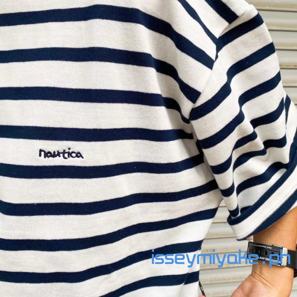 C3BG Japanese fashion cityboy style NAUTICA Hasegawa supervised black and white stripes fixed weave high gram weight short sleeve men's and women's 2021