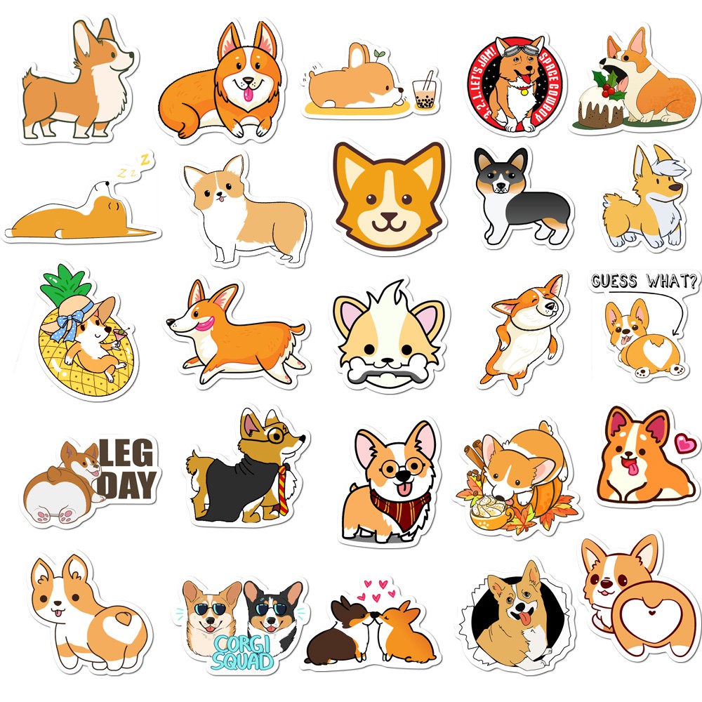 Set 50 Miếng Dán Hình Chó Husky Corgi Chống Thấm Nước