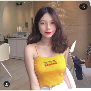 Áo 2 dây thêu cherry l6-3 áo dây cuộn viền