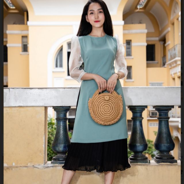 SET ÁO DÀI LỤA VỎ ĐẬU CV DẬP LY