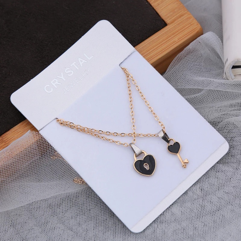 Set 2 Vòng cổ hợp kim hình ổ khóa trái tim xinh xắn cho cặp đôi