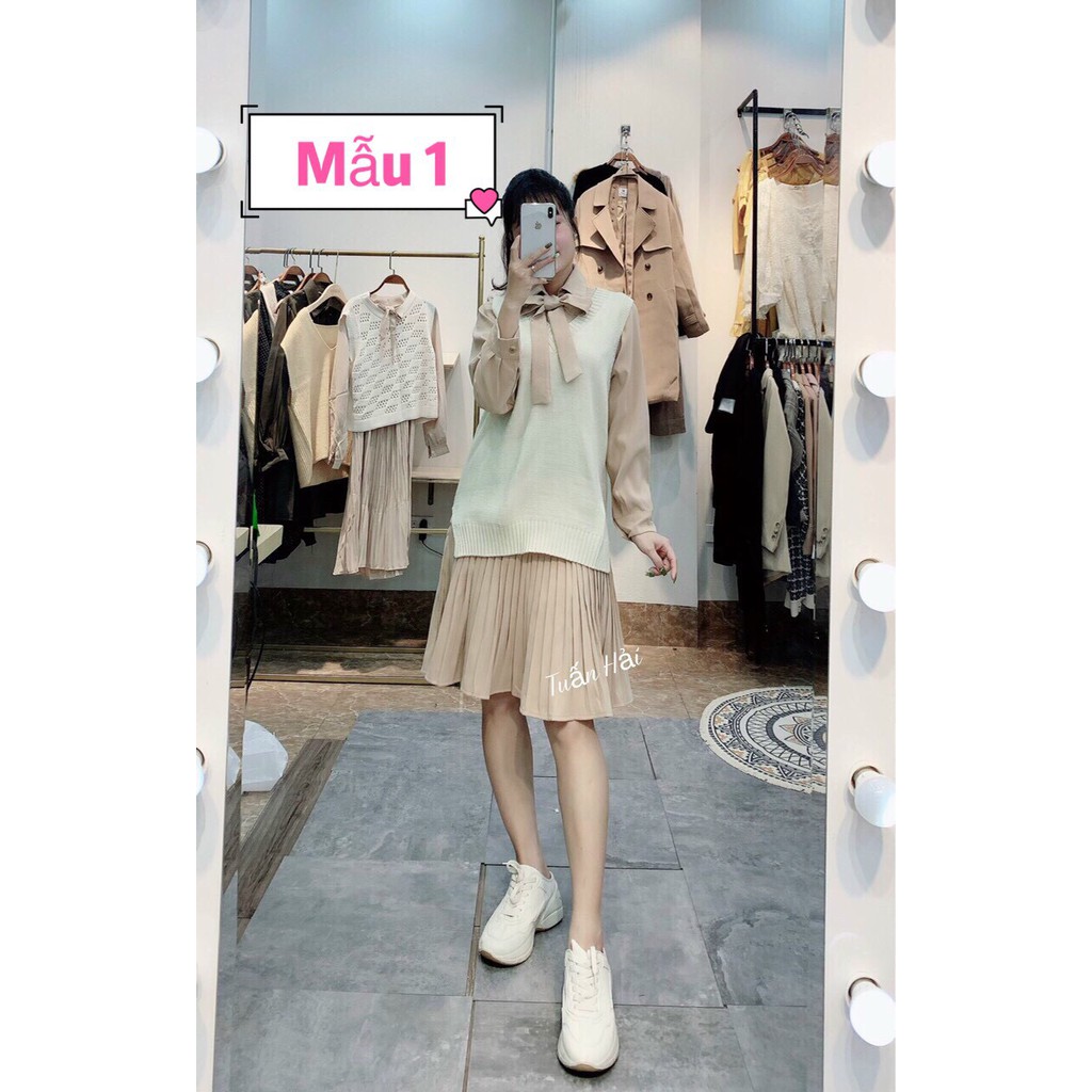 (Ảnh thật) Set váy dài tay + gile len