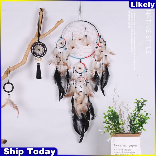 Dreamcatcher Đính Lông Vũ Phong Cách Cổ Điển Độc Đáo Dùng Trang Trí Nhà Cửa