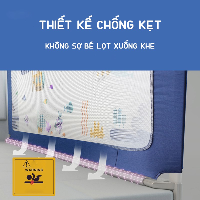 Thanh chắn giường cho bé cao cấp KidAndMom BR02 độ cao 75-105cm chống kẹt, chống vấp ngã, hạ 1 &amp; 2 bên trượt lên xuống
