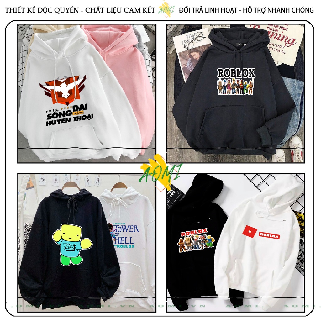 Áo khoác Nỉ Bông HOODIE robloxing game tay dài da cá mũ trùm đầu unisex full size AOMIVN