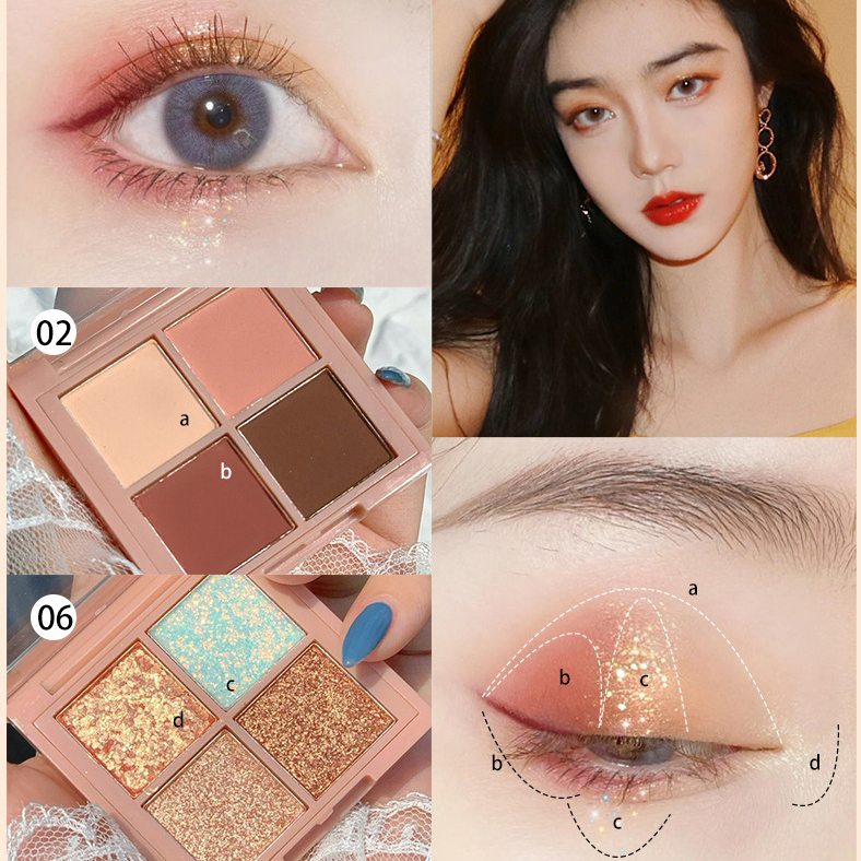 (Hàng Mới Về) Bảng Phấn Mắt 4 Màu Kim Tuyến Lấp Lánh