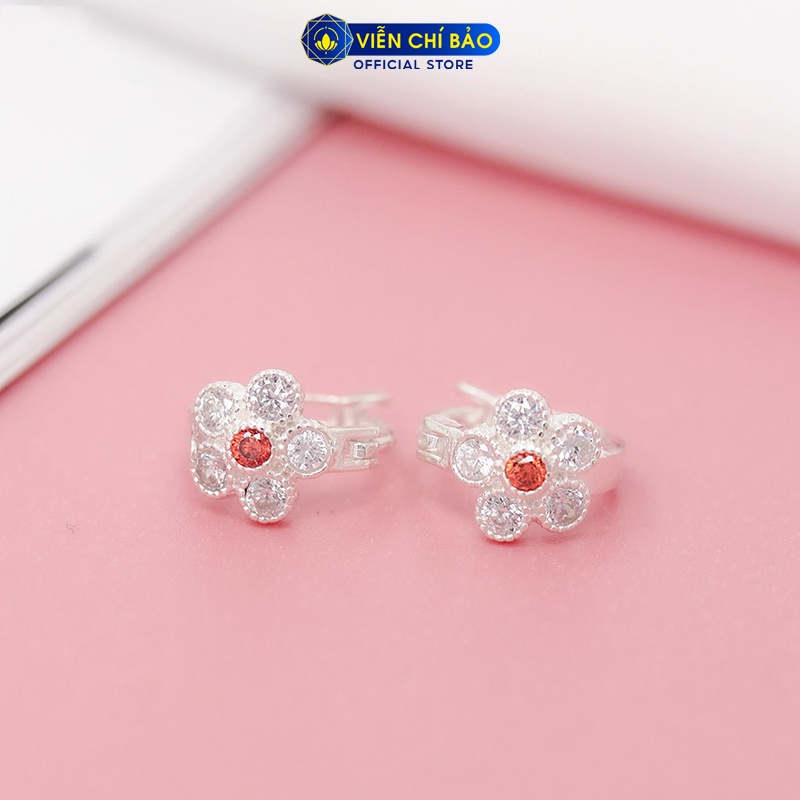 Bông tai bạc nữ hoa mai nhụy màu đỏ chất liệu bạc 925 thời trang phụ kiện trang sức nữ thương hiệu Viễn Chí Bảo B400727