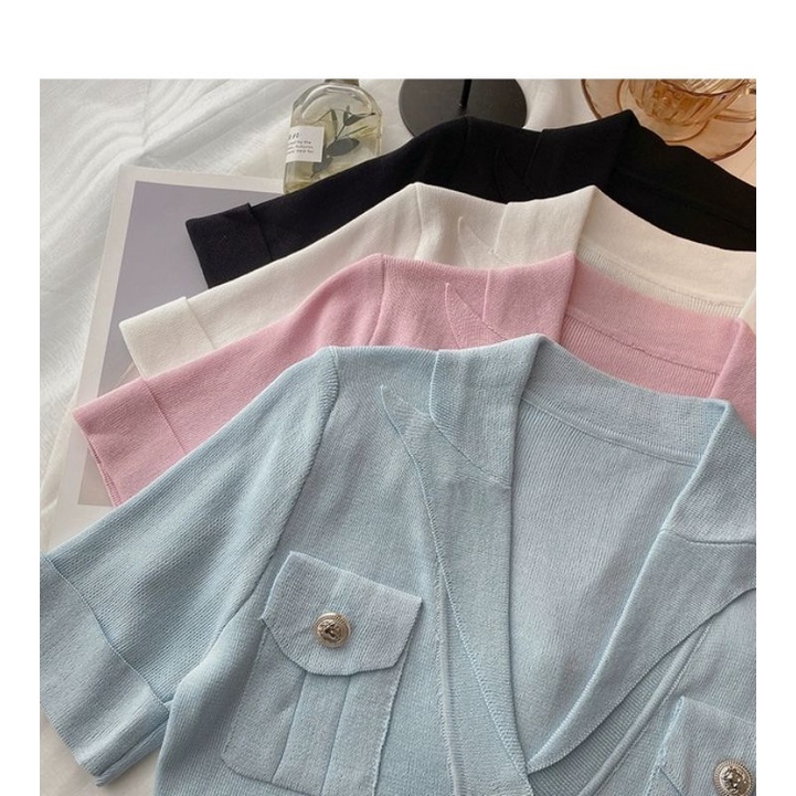 Áo len croptop cổ vest