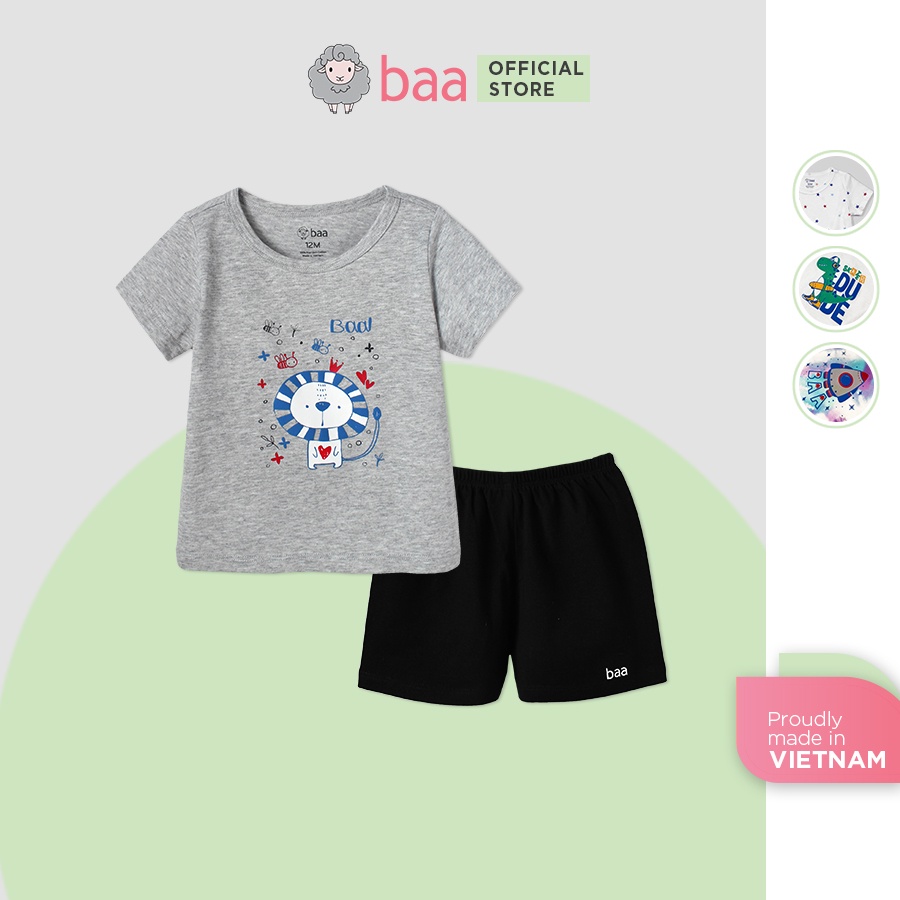 Set đồ bộ cho bé BAA BABY cotton ngắn tay cho bé in họa tiết từ 1-7 tuổi