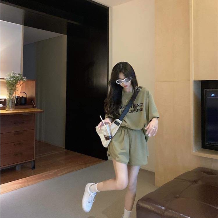 Bộ Áo Thun quần Nam Nữ - Set áo phông tay lỡ kèm quần cá tính
