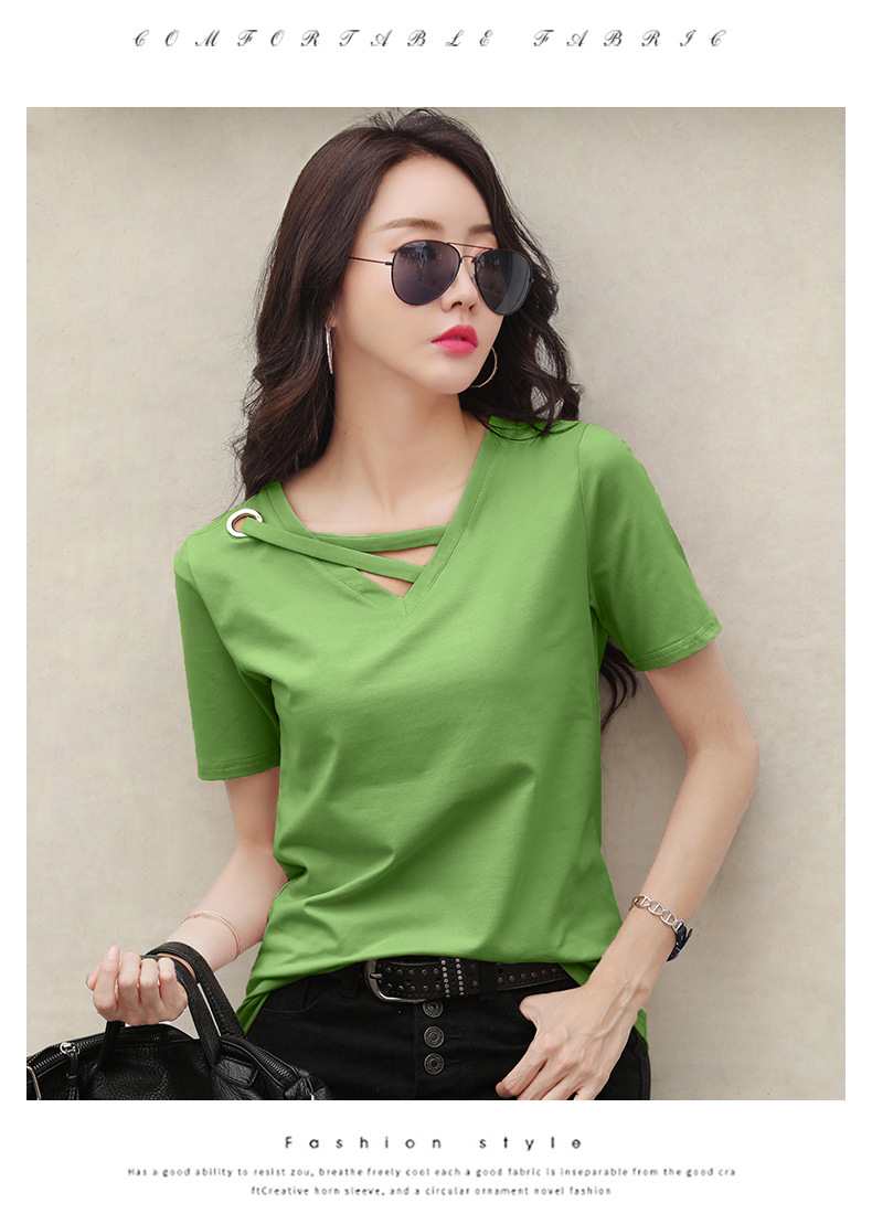 Short-sleeved t-shirt women 2021 new summer V-neck loose Korean black top casual ins compassionate tide tees