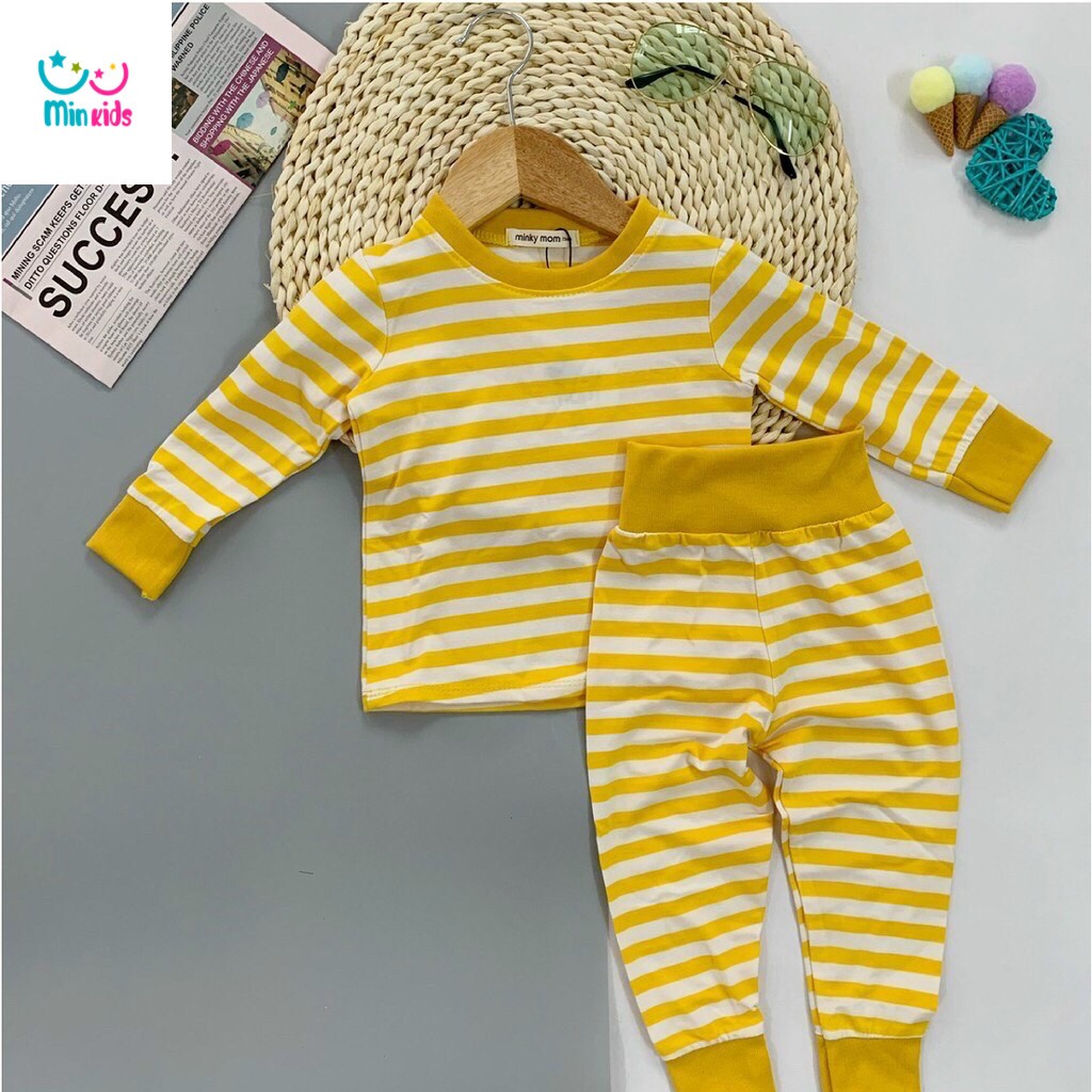 Áo Quần Thu Đông Kẻ Sọc Cạp Cao Dài Tay MINKY MOM [CƯNG XỈU] Đồ Ngủ Dài Tay Cho Bé Gái Bé Trai