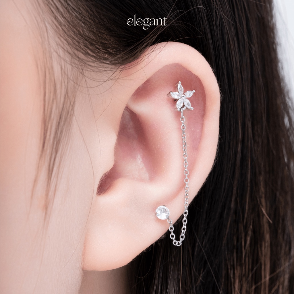 Khuyên tai xích đá CRYSTAL CHAIN SLIM FLOWER Elegant
