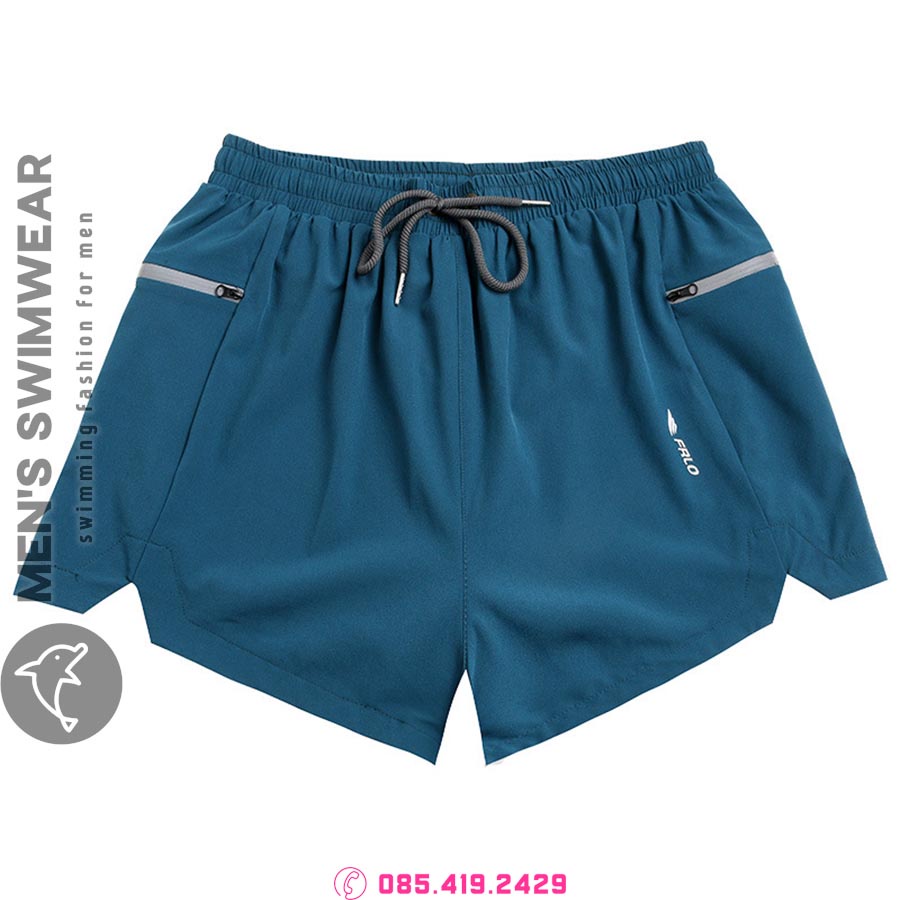 Quần short thể thao nam màu xanh tràm 2 lớp đi bơi, tập gym, chạy bộ chính hãng 2022