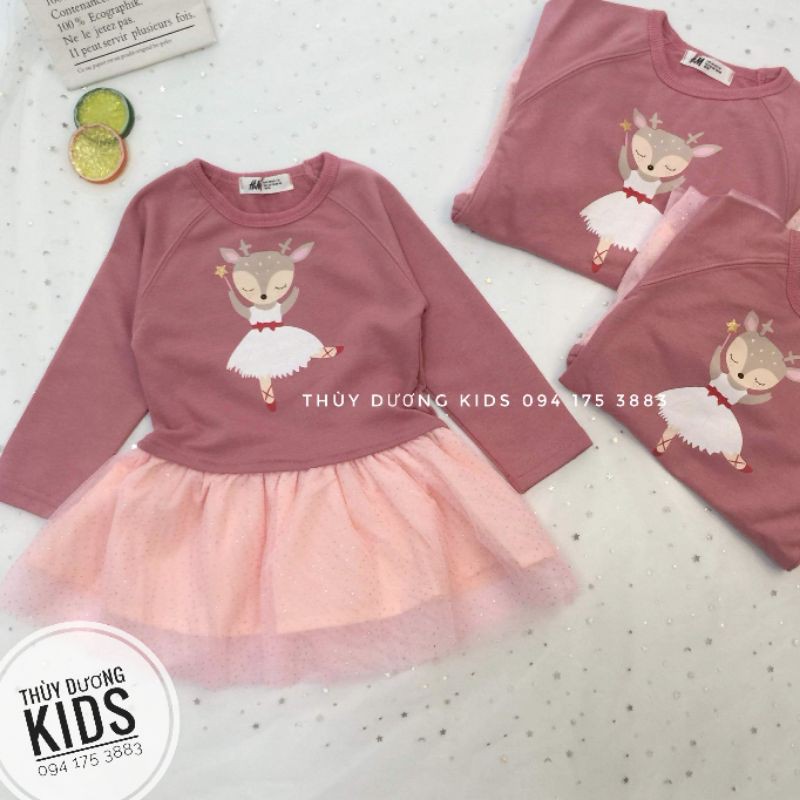 Váy nỉ Hm chân ren họa tiết tuần lộc múa balê dư xịn cho bé gái.