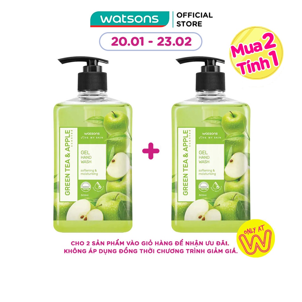 Gel Rửa Tay Watsons Love My Skin GreenTea &amp; Apple Scented Gel Hand Soap Trà Xanh Và Táo 500ml