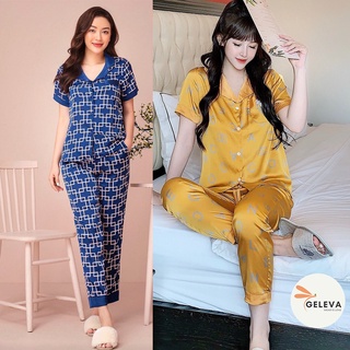 Đồ bộ pijama nữ lụa mướt mịn cao cấp quần dài ngắn tay, đồ bộ mặc nhà ngủ nữ pizama lụa đẹp mùa thu đông Geleva GE225 -