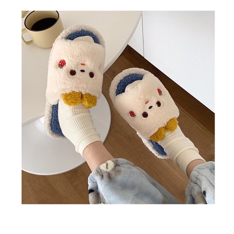 Dép bông hình thú hình gấu có tai đi trong nhà xinh xắn dễ thương