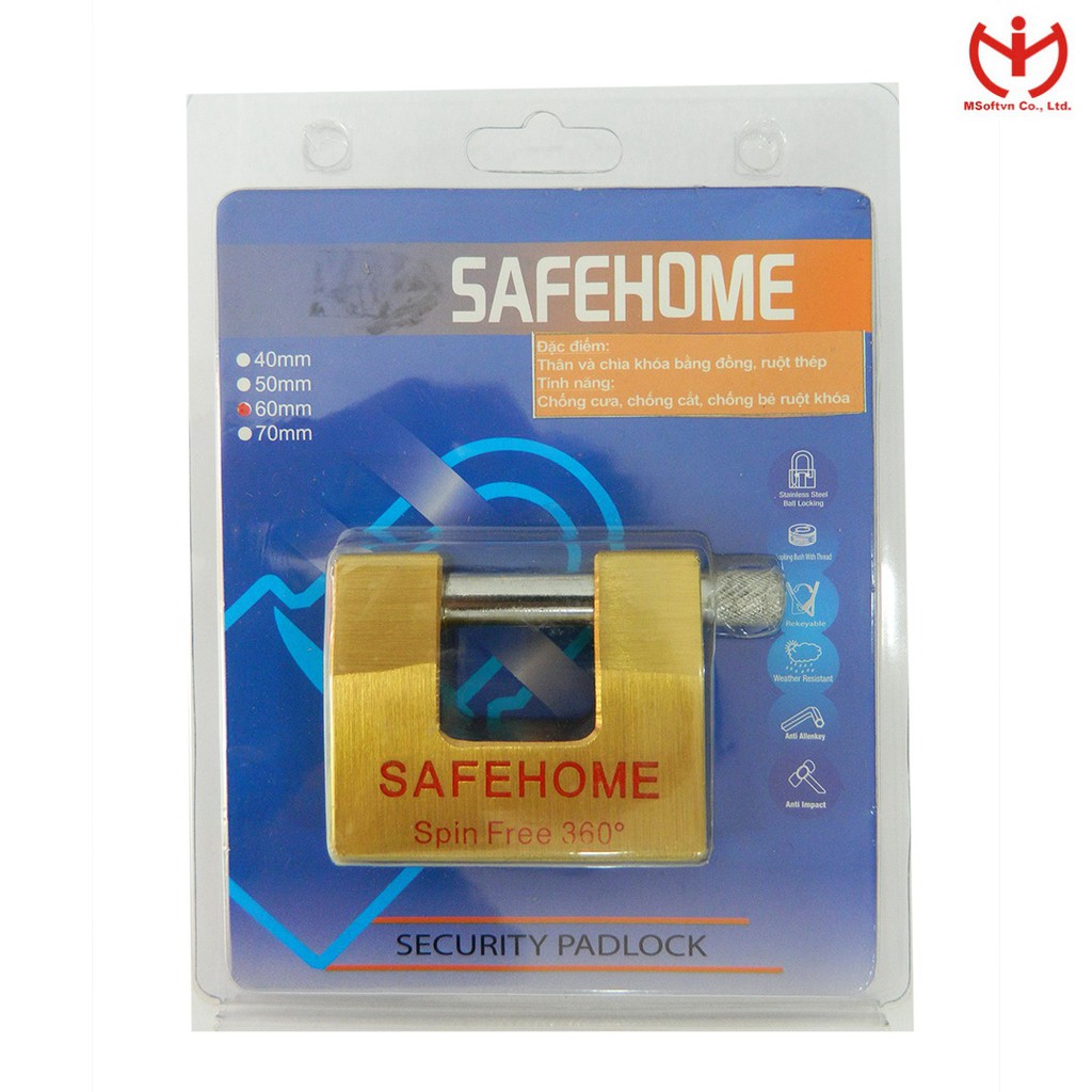 [Hỏa tốc HCM] Khóa cầu ngang Safe Home thân đồng rộng 60mm - MSOFT