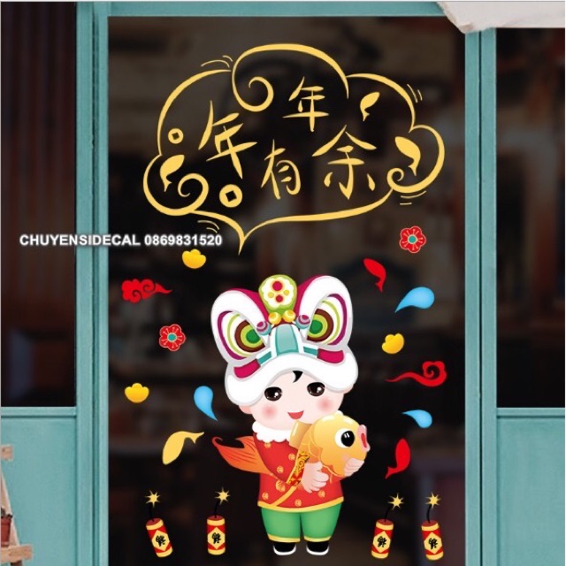 Decal dan tường Tết - Bé đóng vai Lân đáng yêu