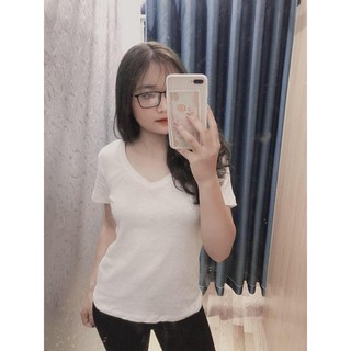 Áo thun nữ cổ tim chất cotton cao cấp 100% co giãn siêu mát mềm mịn thấm hút mồ hôi