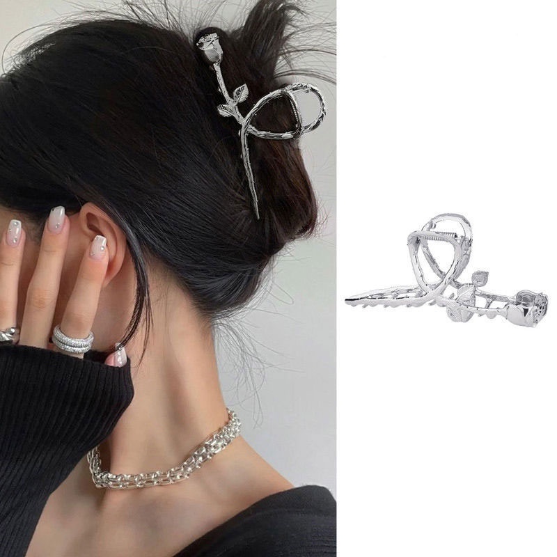 Kẹp Tóc Hình Hoa Hồng Bằng Kim Loại Cỡ Lớn Cao Cấp