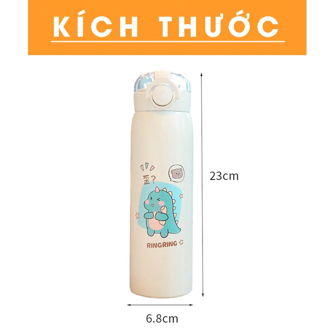 - Bình Đựng Nước Giữ Nhiệt 500ML Có Móc Cầm Tay Inox 304 Hình Dễ Thương - Kèm Ống Hút Tiện Lợi