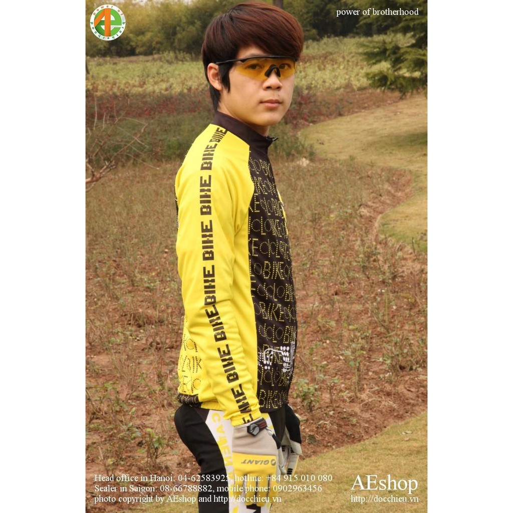 quần áo đua xe đạp thu đông quần áo đi xe đạp dài tay quần áo xe đạp Giant vàng đen