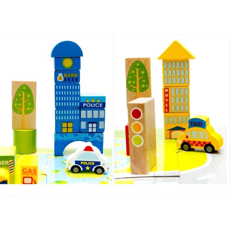 Xếp Hình Xây Dựng Thành Phố TOTORO KIDS, Bộ Ghép Gỗ Theo Mô Hình 62 Chi Tiết Cho Bé Tập Làm Kỹ Sư