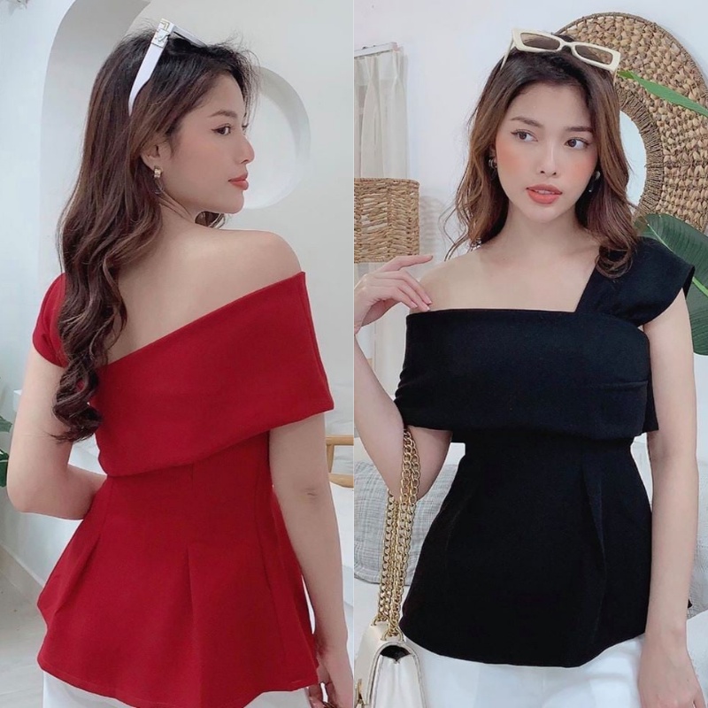 Áo lệch vai thanh lich màu trắng, đen và đỏ nhiều size