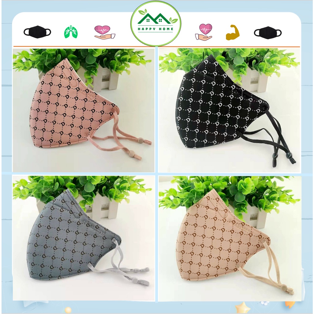 Khẩu trang vải cotton họa tiết D chống tia UV, chống bụi mịn có dây rút điều chỉnh thông thoáng