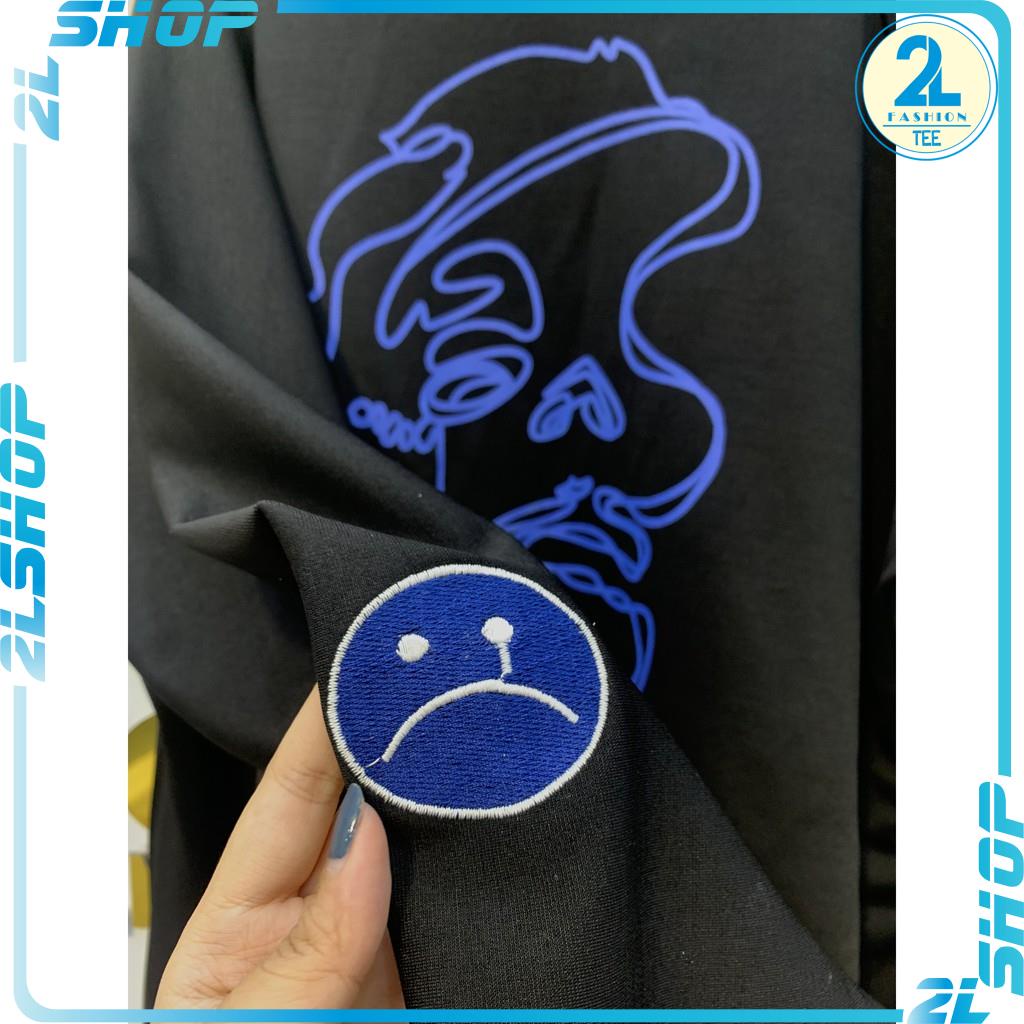 Áo thun tay dài   unisex form rộng  sadboiz SADSTORY LONG SLEEVE in hình mặt xanh có (logo Thêu Tay)