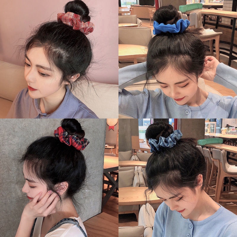 Dây Cột Tóc Co Giãn Kẻ Sọc Caro Phong Cách Retro Thời Trang Cho Nữ