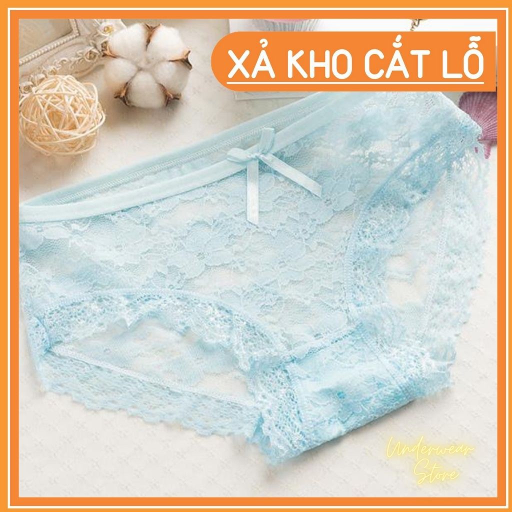Quần Lót Nữ Ren Hoa Cạp Đính Nơ Chất Mềm Mịn Thoáng Mát