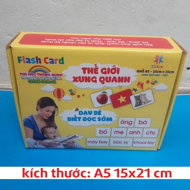 Thẻ học thông minh cho bé Glenn Doman loại to cứng A5 15x21 cm Đồ chơi kết hợp dạy trẻ đọc sớm - DC041