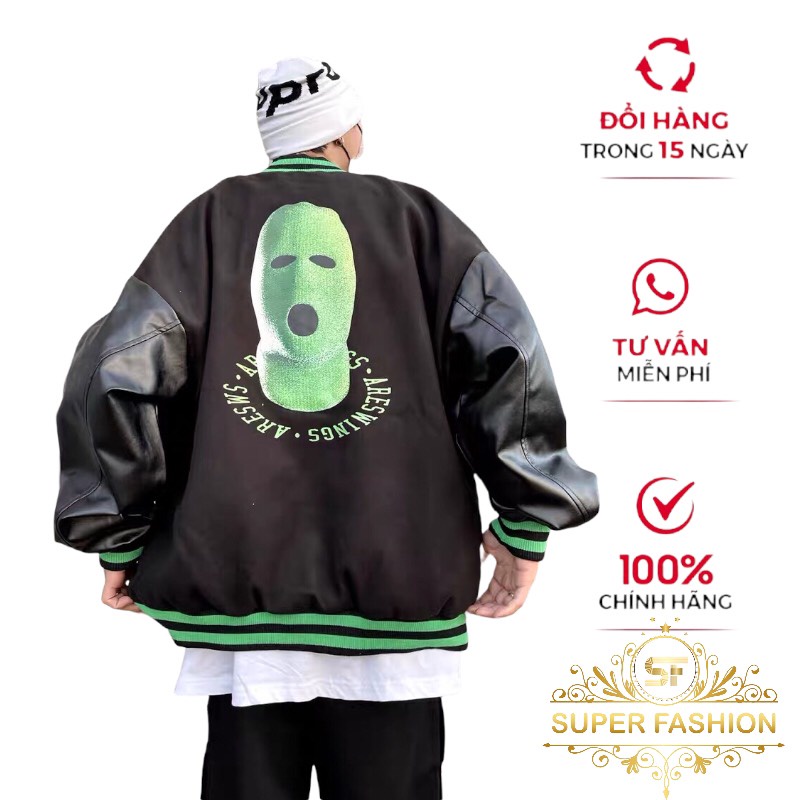 Áo Khoác Bomber Nam Nữ Form Rộng, 2 Lớp Vải Dạ Dày Phối Tay Da Cao Cấp SUPER FASHION