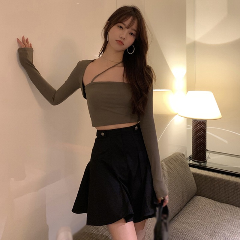 Áo Croptop Cổ Vuông Màu Trơn Thanh Lịch Cho Nữ