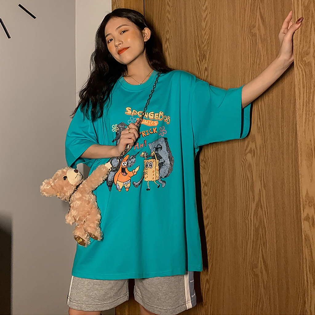 Áo Thun Tay Ngắn Cổ Tròn Dáng Rộng Chất Liệu Cotton Cao Cấp Thời Trang Mùa Hè Theo Phong Cách Hàn Quốc