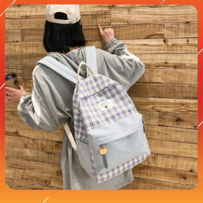Balo phong cách ulzzang vải phối da lộn đựng laptop, A4 caro Yi Le Tao Leisure College TX