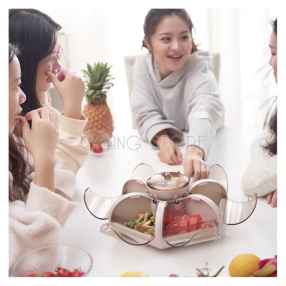 Khay mứt tết, khay mứt bánh kẹo tết hình bông hoa tự bung nắp 6 cánh độc lạ