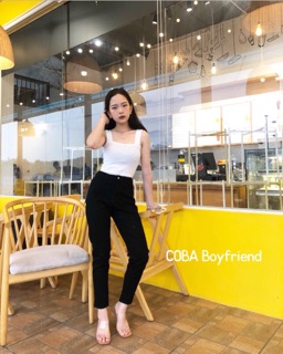 Quần jean đen trơn nữ dáng boy