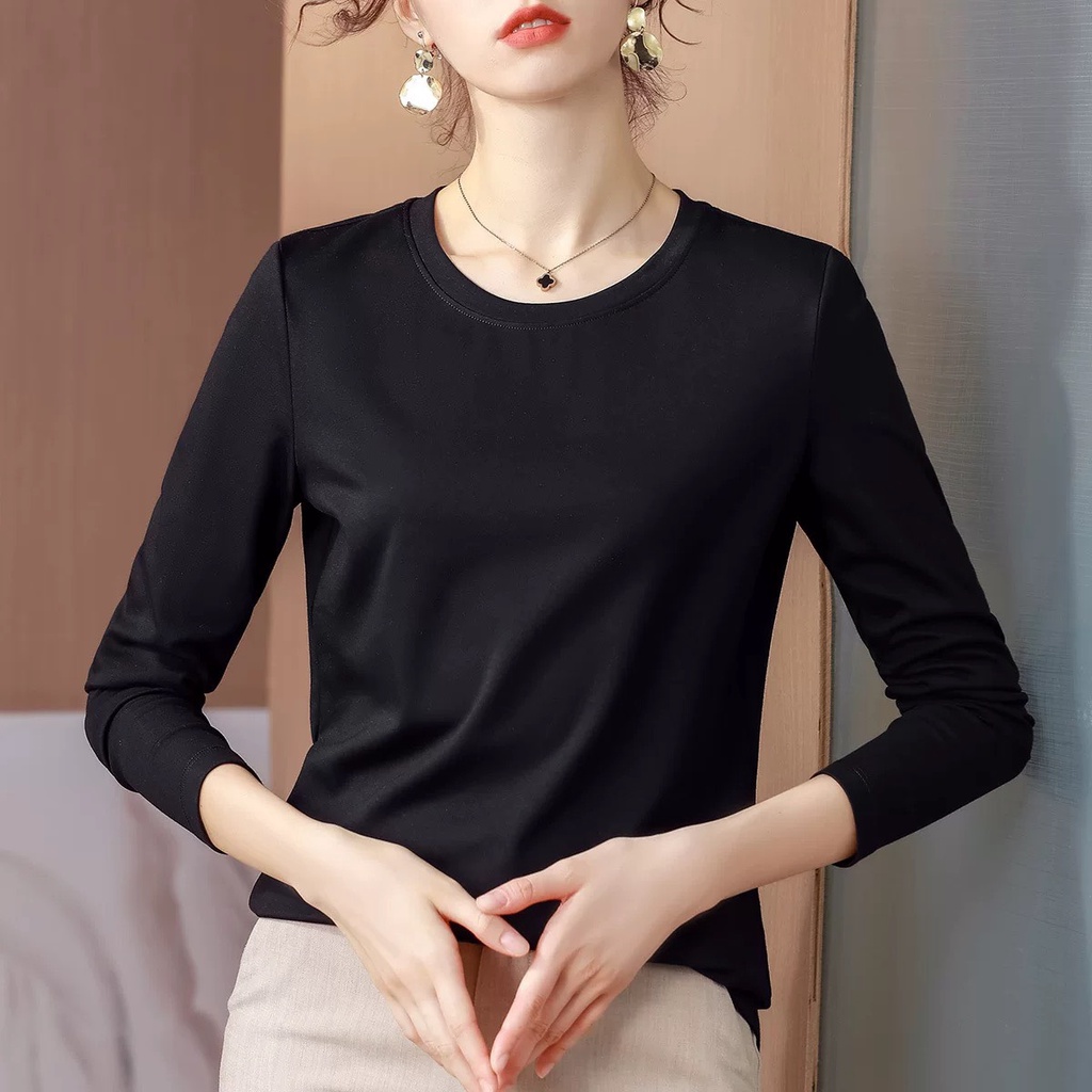 JA239 Áo thun nữ cổ tròn cotton dài tay mùa thu cao cấp hàng nhập