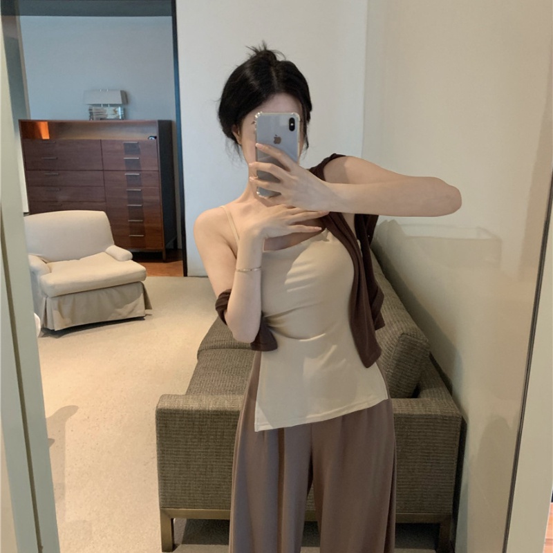 COZOK Set Áo Khoác Không Tay + Áo cardigan + Quần Dài Lưng Cao Thời Trang