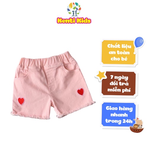 Quần Lửng Kaki Bé Gái Kenii Kids, Thiết Kế Trái Tim thêu Đáng Yêu