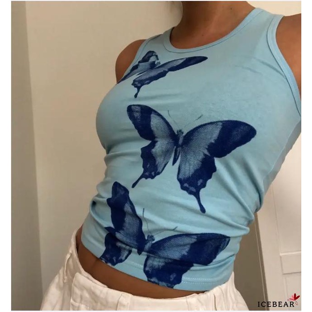 Áo Không Tay Cổ Tròn In Hình Bướm Thời Trang Mùa Hè Cho Nữ | BigBuy360 - bigbuy360.vn